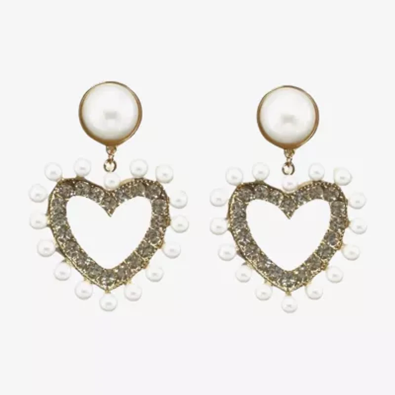 Bijoux Bar Womens Simulated Pearl Heart Drop Earrings