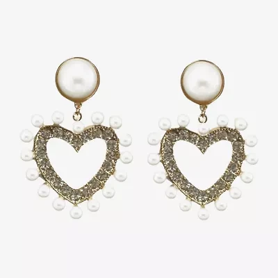 Bijoux Bar Womens Simulated Pearl Heart Drop Earrings