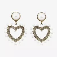 Bijoux Bar Womens Simulated Pearl Heart Drop Earrings