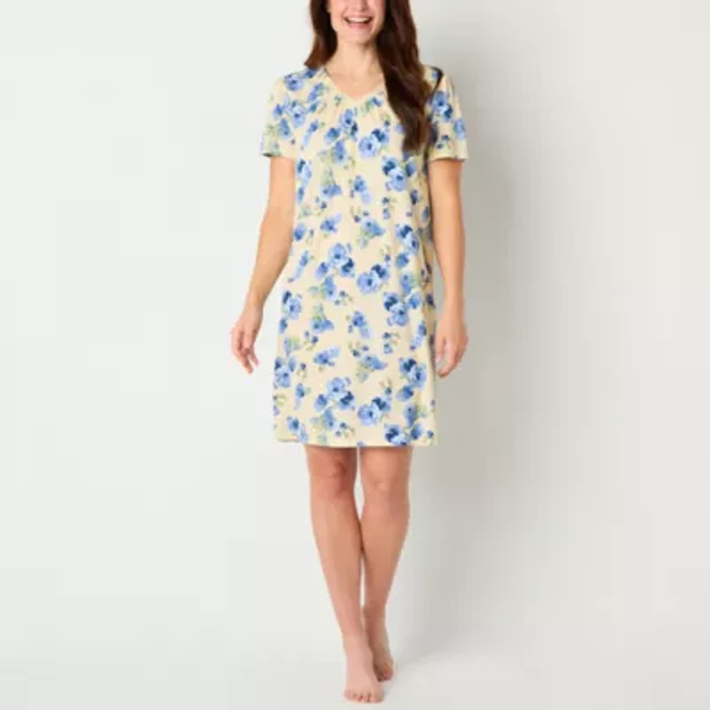 Adonna Womens V Neck Short Sleeve Nightgown