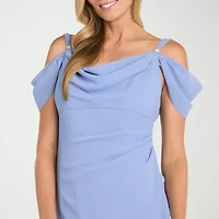 R & M Richards Cold Shoulder Womens Short Sleeve Evening Gown