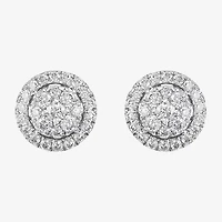 Limited Quantities! (H-I / Si1-Si2) 1 CT. T.W. Lab Grown White Diamond 10K White Gold 9mm Round Stud Earrings