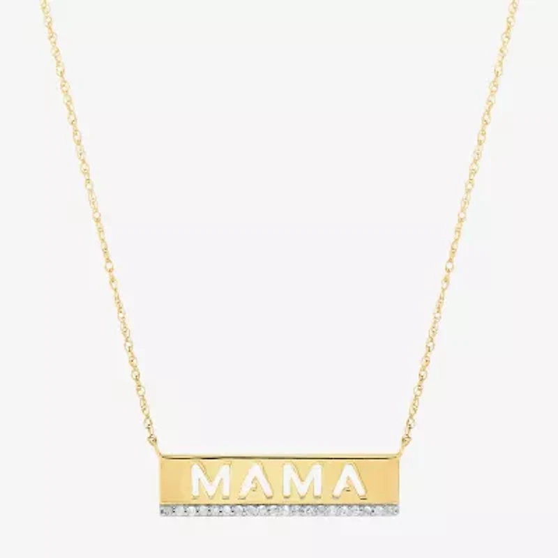 Limited Quantities! "Mama" Womens 1/10 CT. T.W. Natural White Diamond 14K Gold Over Silver Bar 18 Inch Pendant Necklace