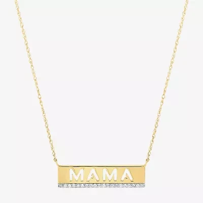 Limited Quantities! "Mama" Womens 1/10 CT. T.W. Natural White Diamond 14K Gold Over Silver Bar 18 Inch Pendant Necklace