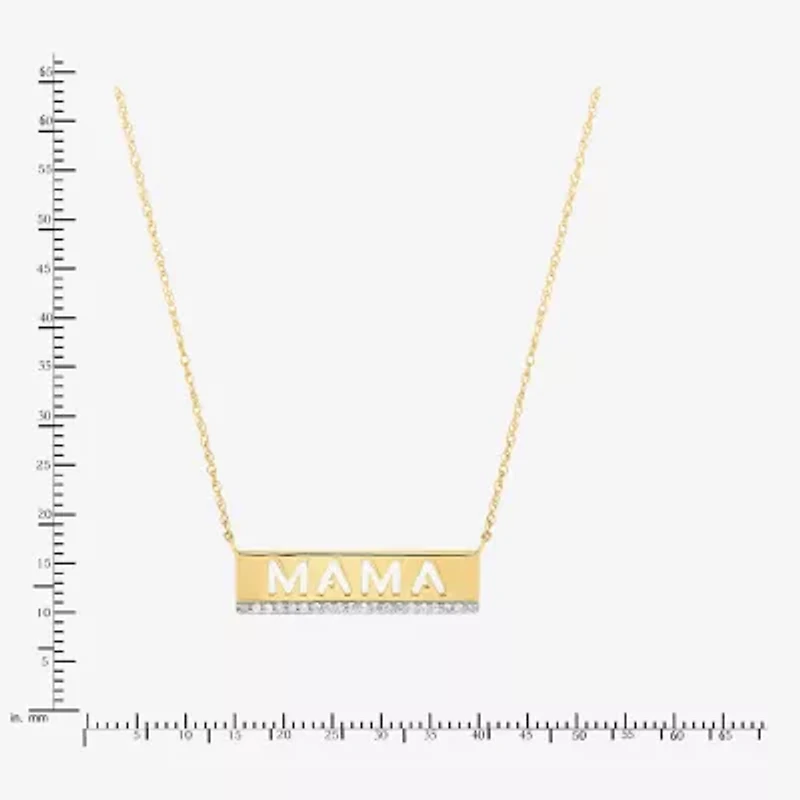 Limited Quantities! "Mama" Womens 1/10 CT. T.W. Natural White Diamond 14K Gold Over Silver Bar 18 Inch Pendant Necklace