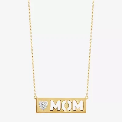 Limited Quantities! "Mom" Womens Diamond Accent Natural White Diamond 14K Gold Over Silver Bar 18 Inch Pendant Necklace