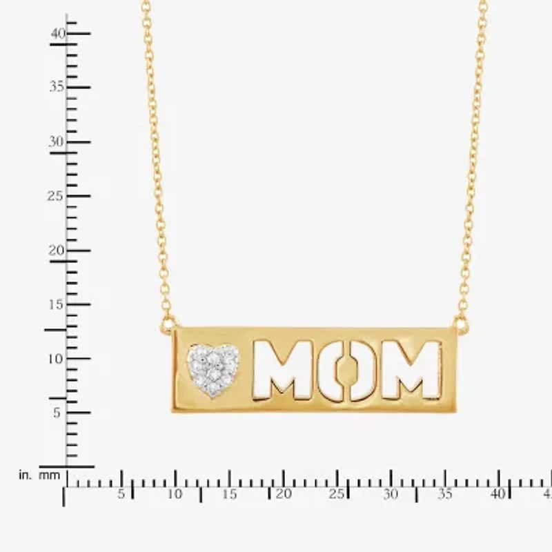 Limited Quantities! "Mom" Womens Diamond Accent Natural White Diamond 14K Gold Over Silver Bar 18 Inch Pendant Necklace