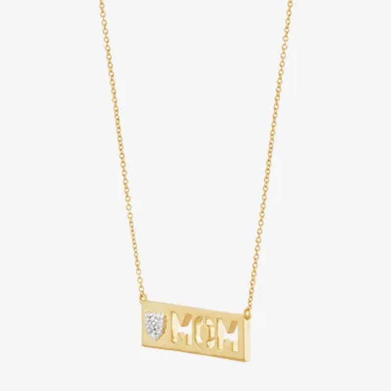 Limited Quantities! "Mom" Womens Diamond Accent Natural White Diamond 14K Gold Over Silver Bar 18 Inch Pendant Necklace