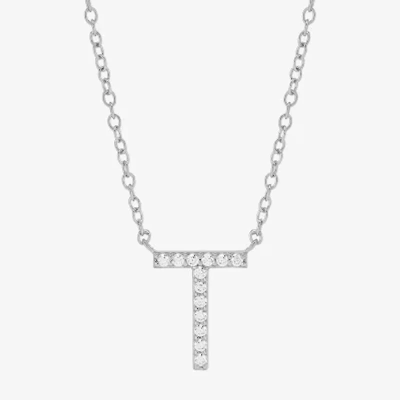 Limited Quantities! "T" Womens Diamond Accent Natural White Diamond Sterling Silver 18 Inch Pendant Necklace