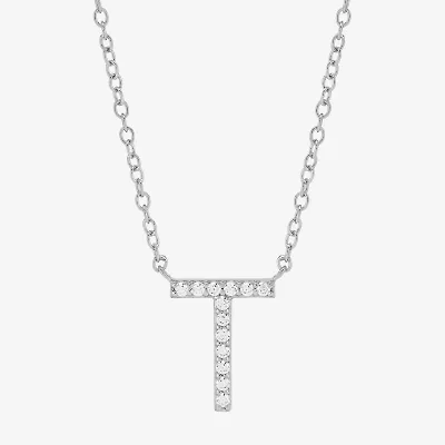Limited Quantities! "T" Womens Diamond Accent Natural White Diamond Sterling Silver 18 Inch Pendant Necklace