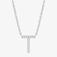 Limited Quantities! "T" Womens Diamond Accent Natural White Diamond Sterling Silver 18 Inch Pendant Necklace