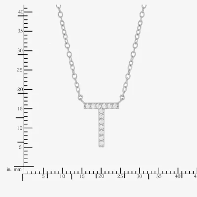 Limited Quantities! "T" Womens Diamond Accent Natural White Diamond Sterling Silver 18 Inch Pendant Necklace