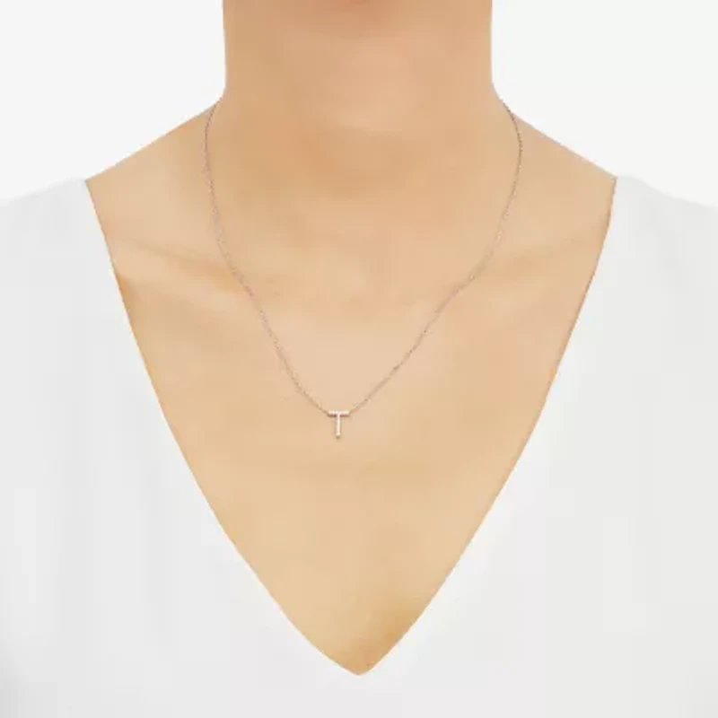 Limited Quantities! "T" Womens Diamond Accent Natural White Diamond Sterling Silver 18 Inch Pendant Necklace