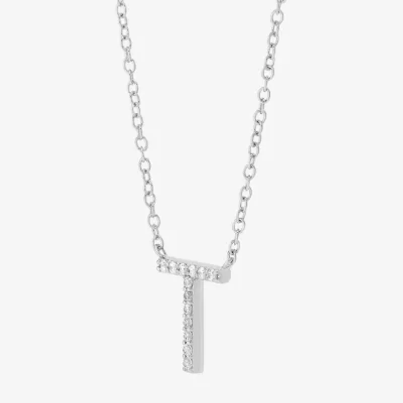 Limited Quantities! "T" Womens Diamond Accent Natural White Diamond Sterling Silver 18 Inch Pendant Necklace