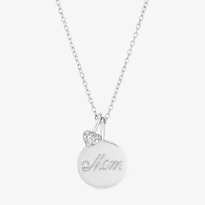 Limited Quantities! "Mom" Womens 1/10 CT. T.W. Natural White Diamond Sterling Silver Heart Round 18 Inch Pendant Necklace
