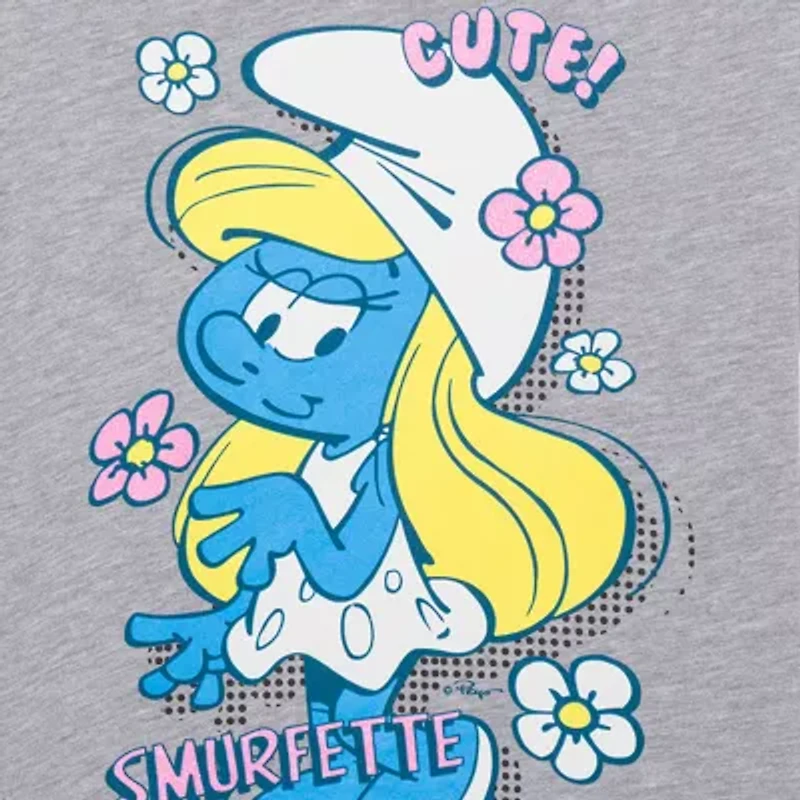 Little & Big Kid Girls Crew Neck Short Sleeve Regular Fit Smurfs Graphic T-Shirt