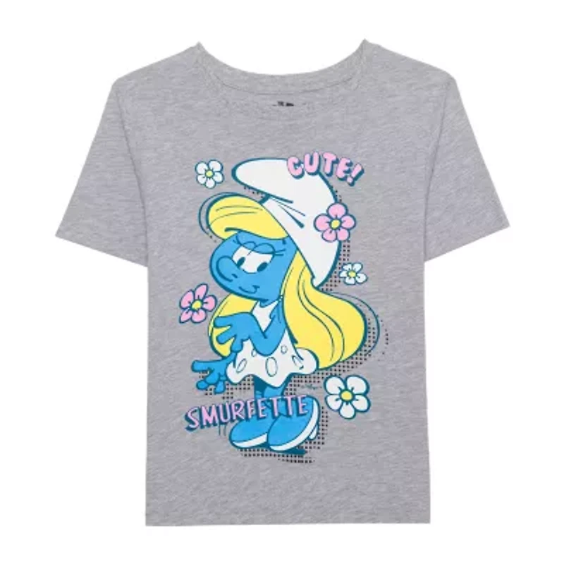 Little & Big Kid Girls Crew Neck Short Sleeve Regular Fit Smurfs Graphic T-Shirt