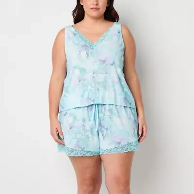 Ambrielle Womens V-Neck Sleeveless 2-pc. Plus Pajama Sets
