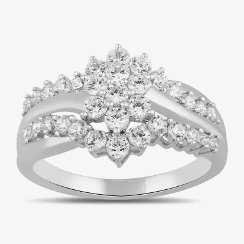Womens 1 CT. T.W. Lab Grown White Diamond 10K Gold Side Stone Cocktail Ring