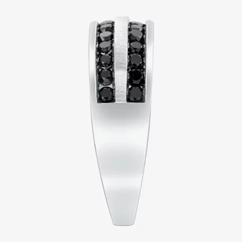 Midnight Black Mens 1 CT. T.W. Natural Diamond 10K White Gold Wedding Band