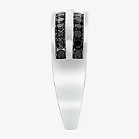Midnight Black Mens 1 CT. T.W. Natural Diamond 10K White Gold Wedding Band