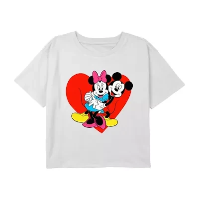 Disney Collection Little & Big Kid Girls Crew Neck Short Sleeve Regular Fit Mickey Mouse Minnie Graphic T-Shirt