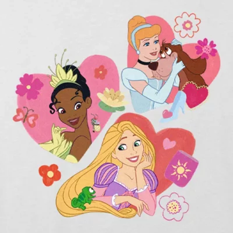 Disney Collection Little & Big Kid Girls Crew Neck Short Sleeve Cinderella Princess Rapunzel Graphic T-Shirt
