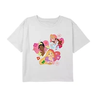 Disney Collection Little & Big Kid Girls Crew Neck Short Sleeve Cinderella Princess Rapunzel Graphic T-Shirt