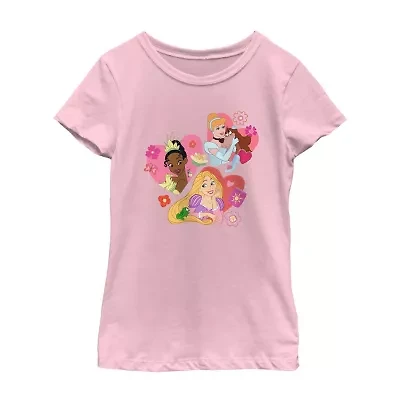 Disney Collection Little & Big Kid Girls Crew Neck Short Sleeve Princess Graphic T-Shirt