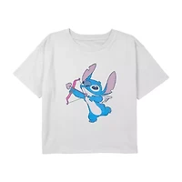 Disney Collection Little & Big Kid Girls Crew Neck Short Sleeve Regular Fit Lilo Stitch Graphic T-Shirt