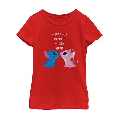 Disney Collection Little & Big Kid Girls Crew Neck Short Sleeve Lilo Stitch Graphic T-Shirt