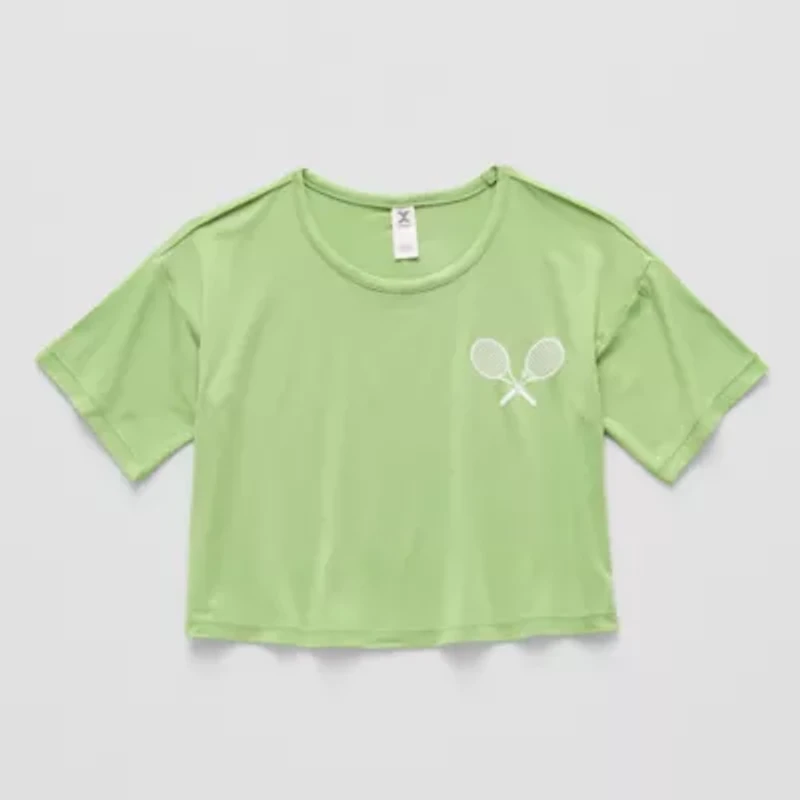 Xersion Soft Performance Waist Length Little & Big Kid Girls Crew Neck Short Sleeve Regular Fit Graphic T-Shirt
