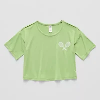 Xersion Soft Performance Waist Length Little & Big Kid Girls Crew Neck Short Sleeve Regular Fit Graphic T-Shirt