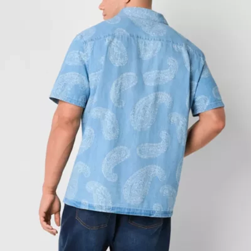 mutual weave Denim Camp Mens Short Sleeve Drop Shoulder Classic Fit Big and Tall Button-Down Shirt