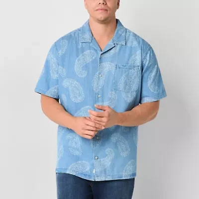 mutual weave Denim Camp Mens Short Sleeve Drop Shoulder Classic Fit Big and Tall Button-Down Shirt