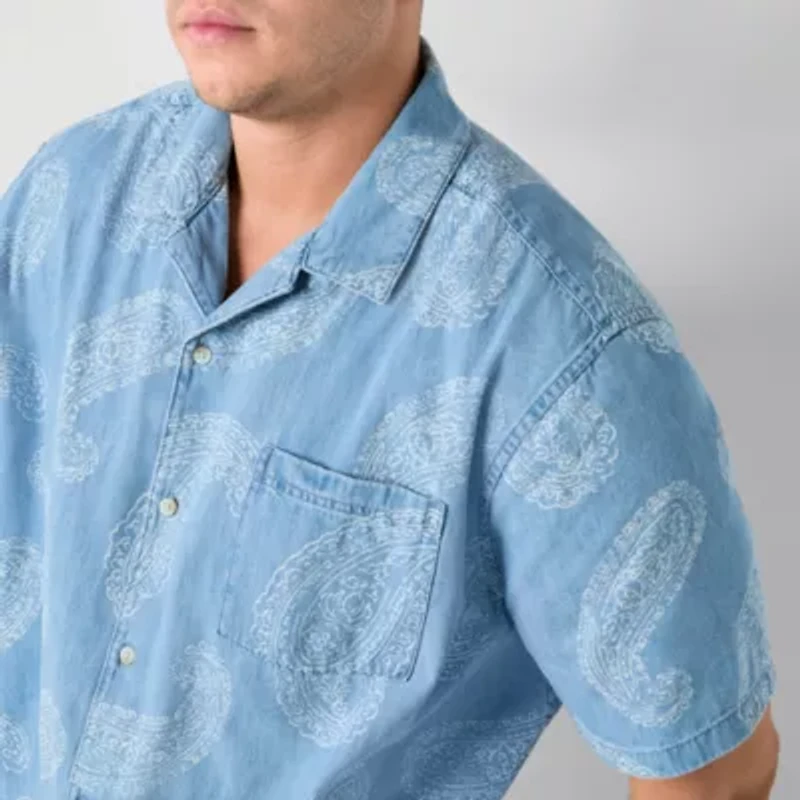 mutual weave Denim Camp Mens Short Sleeve Drop Shoulder Classic Fit Big and Tall Button-Down Shirt