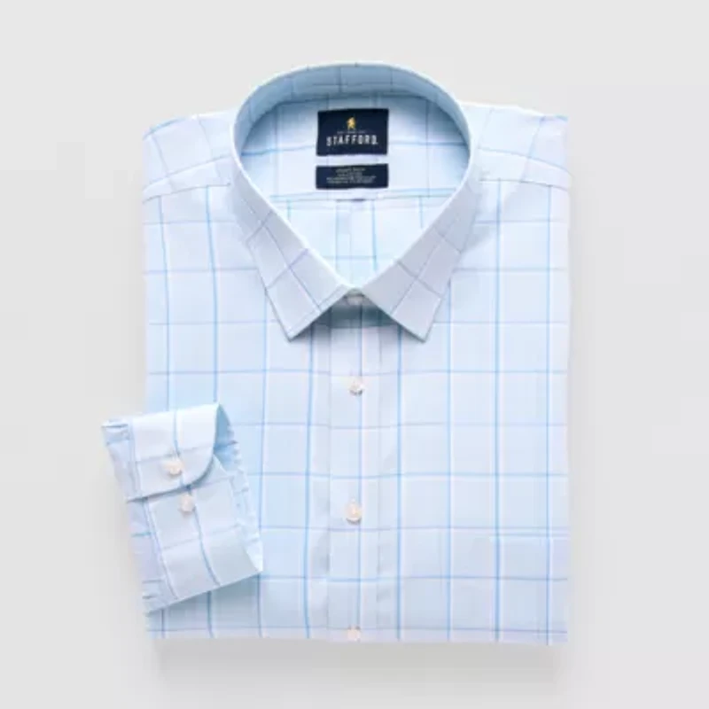 Stafford Smart Tech Mens Big & Tall Regular Fit Stretch Fabric Wrinkle Free Long Sleeve Dress Shirt