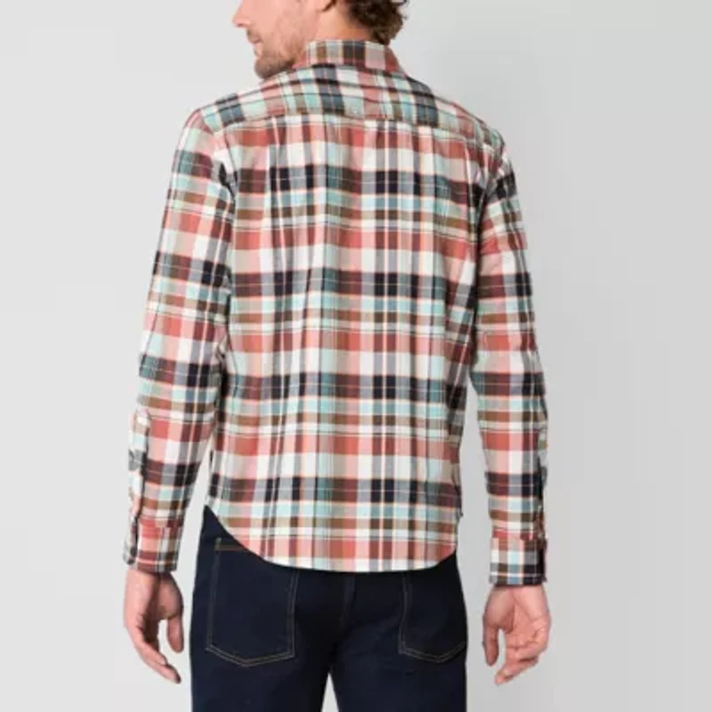mutual weave Mens Easy-on + Easy-off Long Sleeve Regular Fit Button-Down Shirt