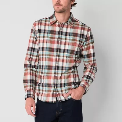 mutual weave Mens Easy-on + Easy-off Long Sleeve Cuffed Regular Fit Button-Down Shirt