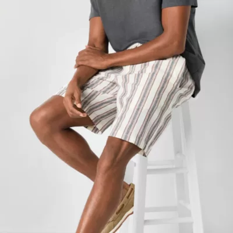 mutual weave Linen Blend Mens 10" Drawstring Waist Deck Short