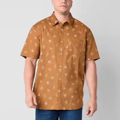Arizona Mens Short Sleeve Regular Fit Big and Tall Button-Down Shirt