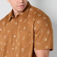 Arizona Mens Short Sleeve Regular Fit Big and Tall Button-Down Shirt