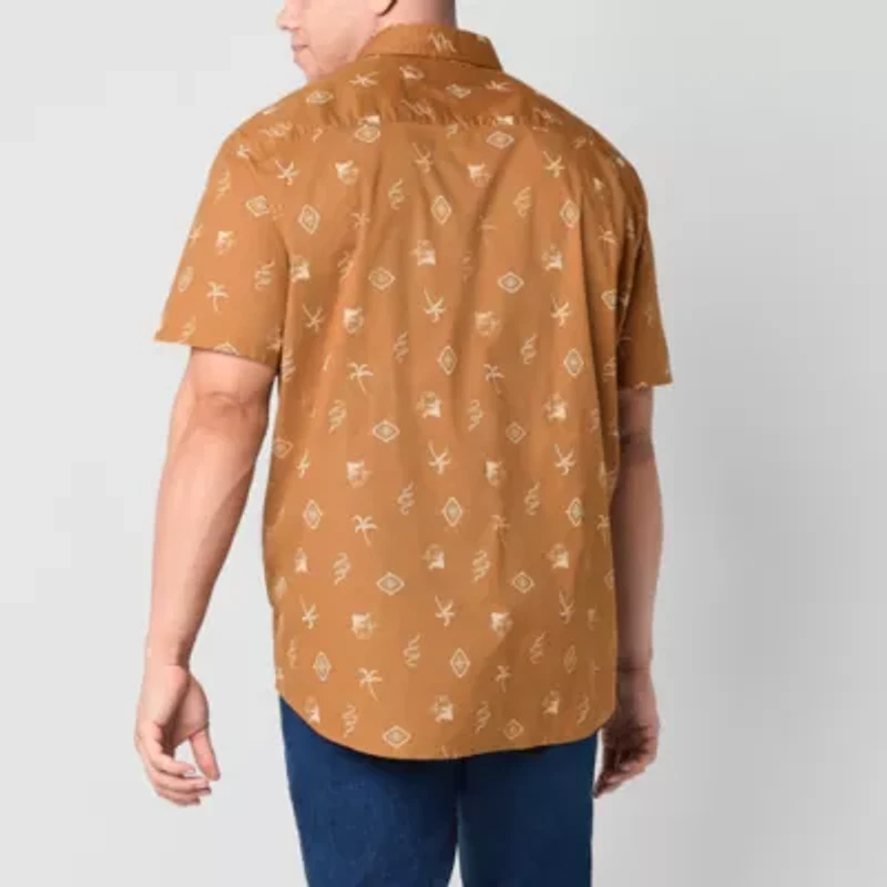 Arizona Mens Easy-on + Easy-off Short Sleeve Regular Fit Big and Tall Button-Down Shirt