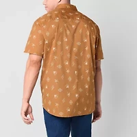 Arizona Mens Easy-on + Easy-off Short Sleeve Regular Fit Big and Tall Button-Down Shirt