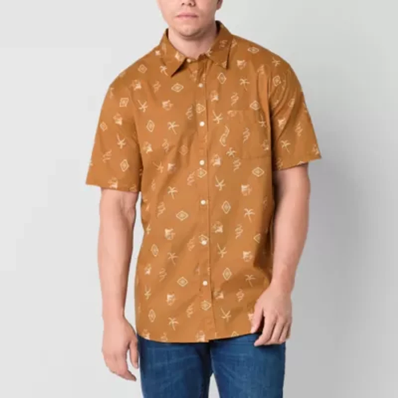 Arizona Mens Easy-on + Easy-off Short Sleeve Regular Fit Big and Tall Button-Down Shirt