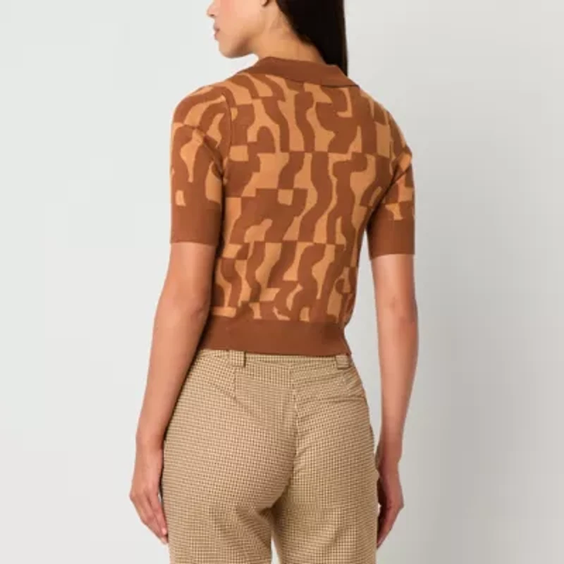 Worthington Womens Elbow Sleeve Geometric Pullover Sweater