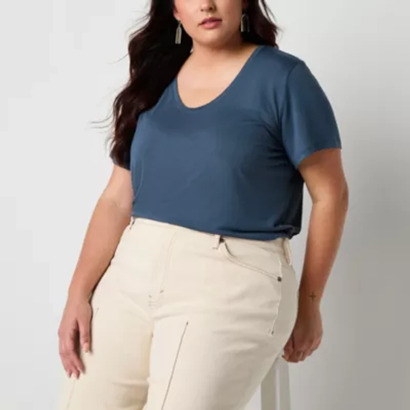 a.n.a Womens Plus Scoop Neck Short Sleeve T-Shirt