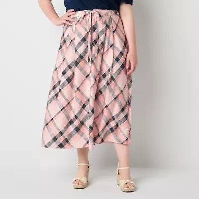 Liz Claiborne Womens Mid Rise Midi Plus A-Line Skirt