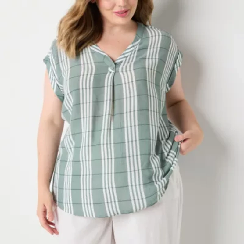 Liz Claiborne Womens V Neck Short Sleeve Plus Blouse
