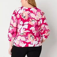 Liz Claiborne Womens Plus V Neck 3/4 Sleeve Peplum Top